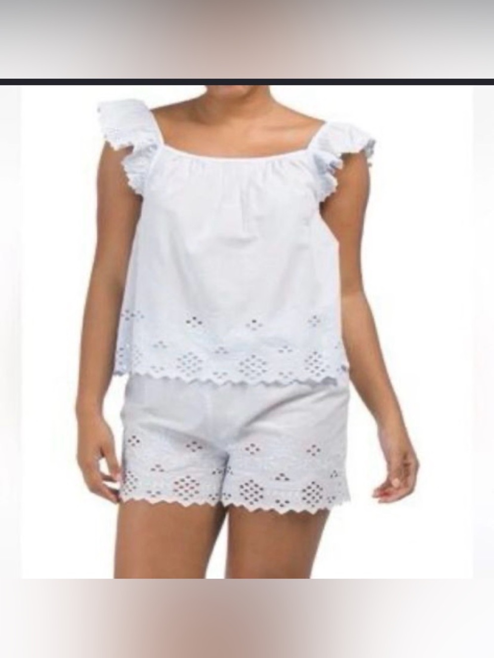 Shabby Chic Light Blue Eyelet Hem Pajama Set